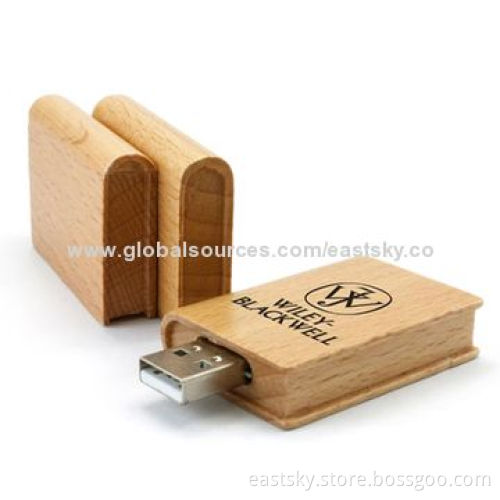 Book Shape Wood USB Drive in Wooden Book Style, Creative and Eco-friendly Material